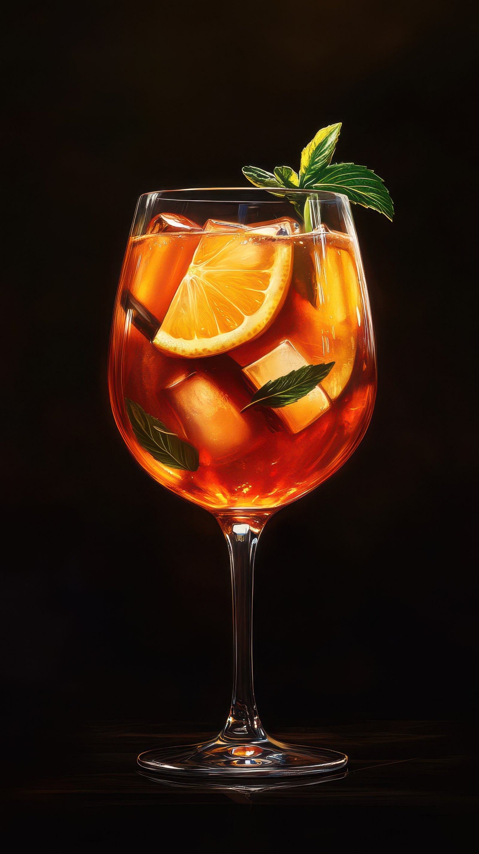Refreshing citrus cocktail presented in an elegant glass garnished with mint and orange slices
